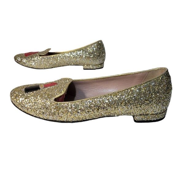 Chiara Ferragni Gold Sparkle Leather Flats (Size 8.5) - Picture 3 of 9